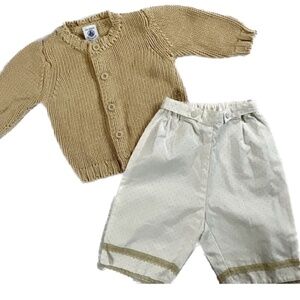 Petit Bateau Two Piece Matching Set with Cardigan and Pants 3M
